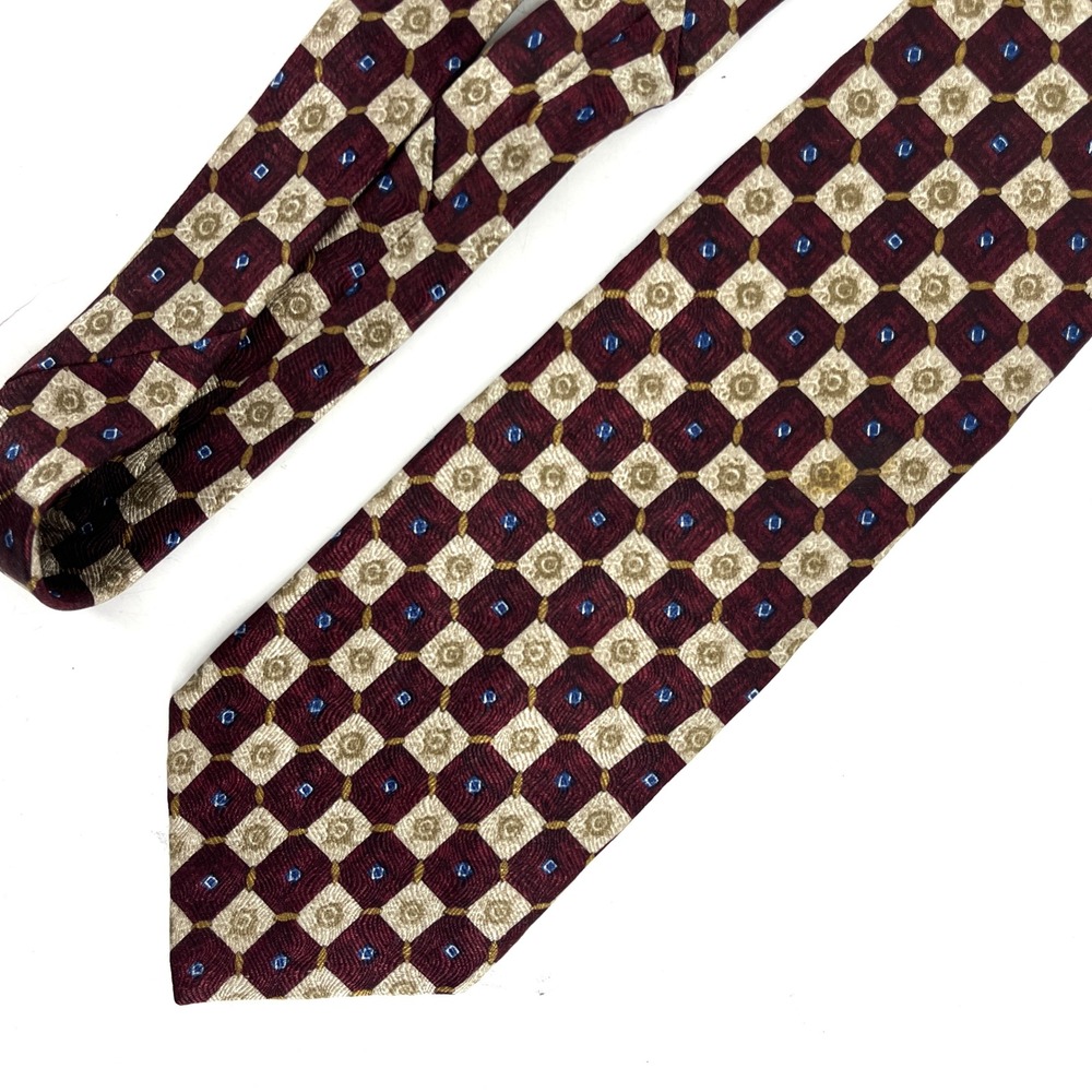 Geoffrey Beene Mens Burgundy Geometric Silk Necktie‎ 4 x 58